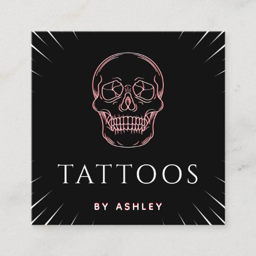 Tattoo Artist Neon Skull Cute Minimal Social Media Square Business Card