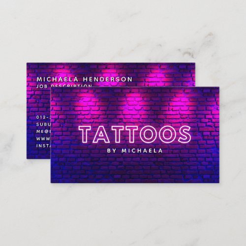 Tattoo Artist Or Shop Modern Pink Neon  Bricks Business Card