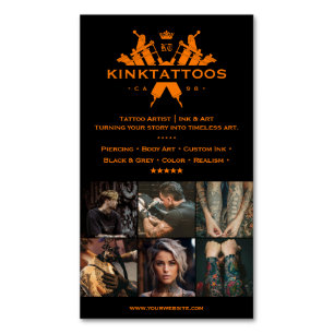 Tattoo Artist Orange Black Goth Tattooist Business Card Magnet
