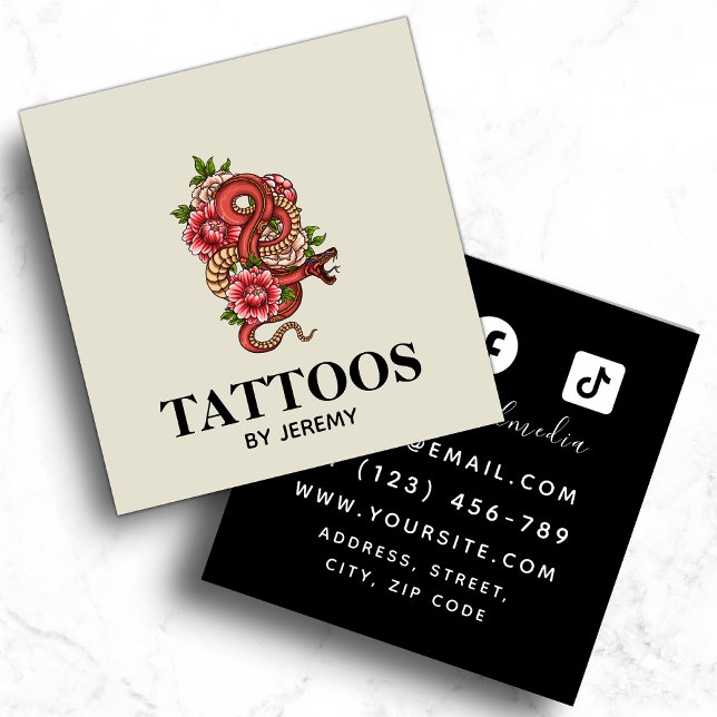 Tattoo Artist Pastel & Red Dragon Add Social Media Square Business Card (Creator Uploaded)