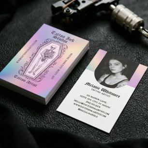 Tattoo Artist Photo Iridescent Gothic Skeleton Business Card