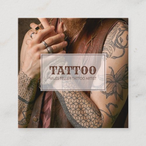 Tattoo Artist Photo Tattoos Vintage Typography Square Business Card