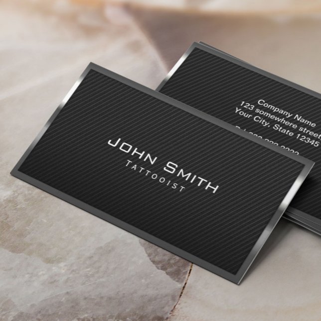 Tattoo Artist Professional Black Carbon Fiber Business Card (Creator Uploaded)