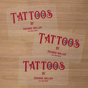 Tattoo Artist Red Gray Cool Skull Business Card Clear Business Cards