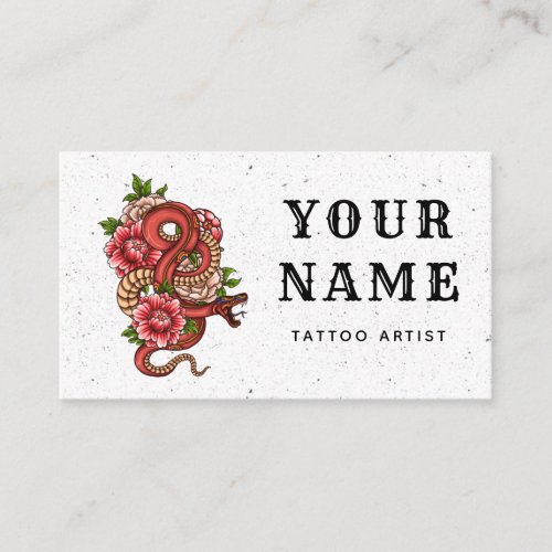 Tattoo Artist Salon Floral Red Snake Reptile White Business Card