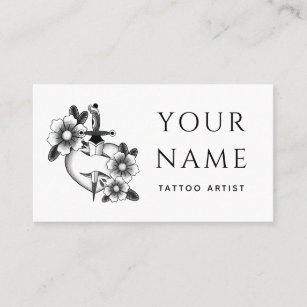 Tattoo Artist Salon Floral Sword Classic White  Business Card