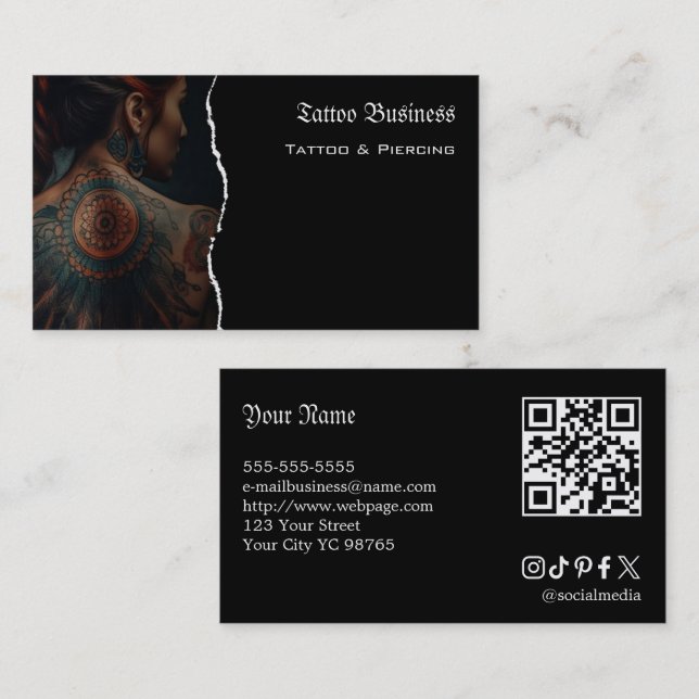 Tattoo artist salon  QR code Business Card (Front/Back)