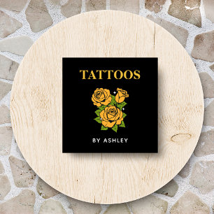 Tattoo Artist Salon Tiger Vintage Retro Flowers Square Business Card