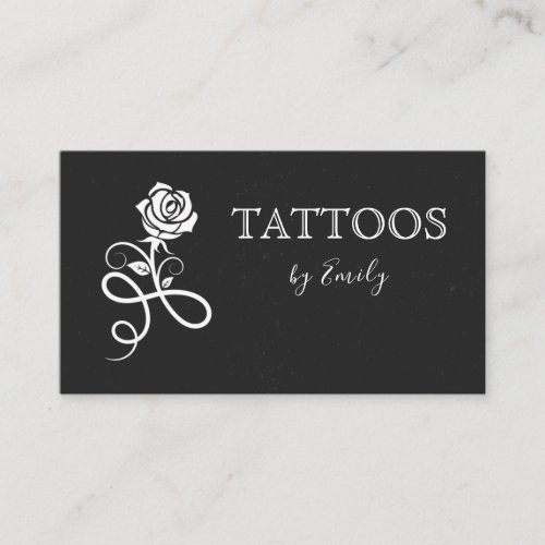Tattoo Artist Shop Black  White Rose Floral Art Business Card