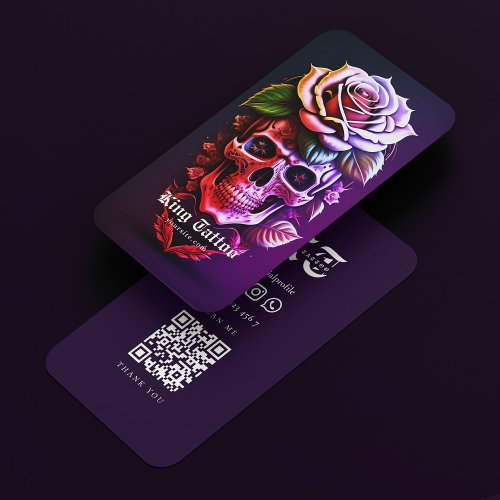 Tattoo Artist Skull Dark Purple Modern  Business Card