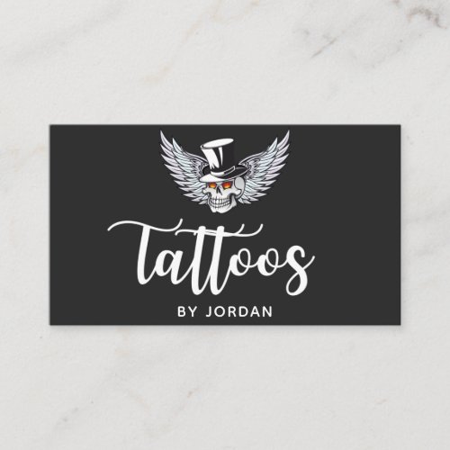 Tattoo Artist Skull with Wings Black White Simple Business Card