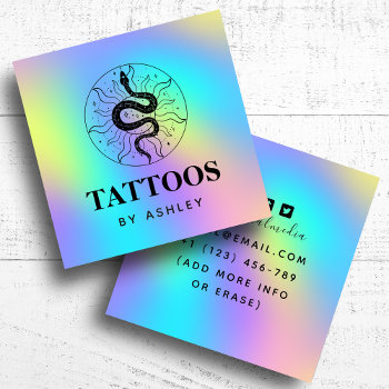 Tattoo Artist Snake Illustration Unicorn Rainbow Square Business Card by LovelyVibeZ at Zazzle