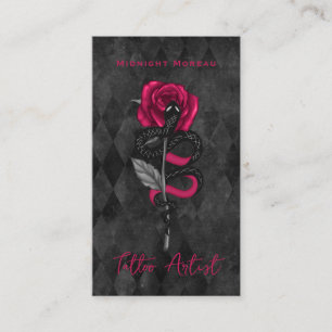Tattoo Artist Snake Pink Rose QR Code  Business Card
