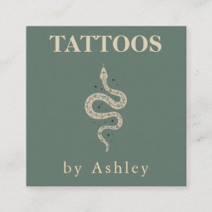 Tattoo Artist Snake Social Media Neutral Green Square Business Card