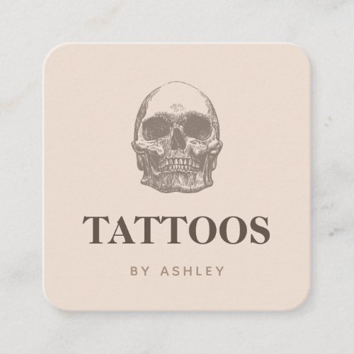 Tattoo Artist Social Media Skull Beige Modern Square Business Card