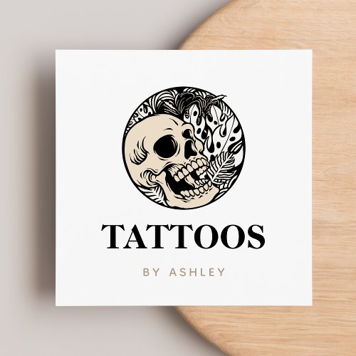 Tattoo Artist Social Media Skull  Plants Modern  Square Business Card