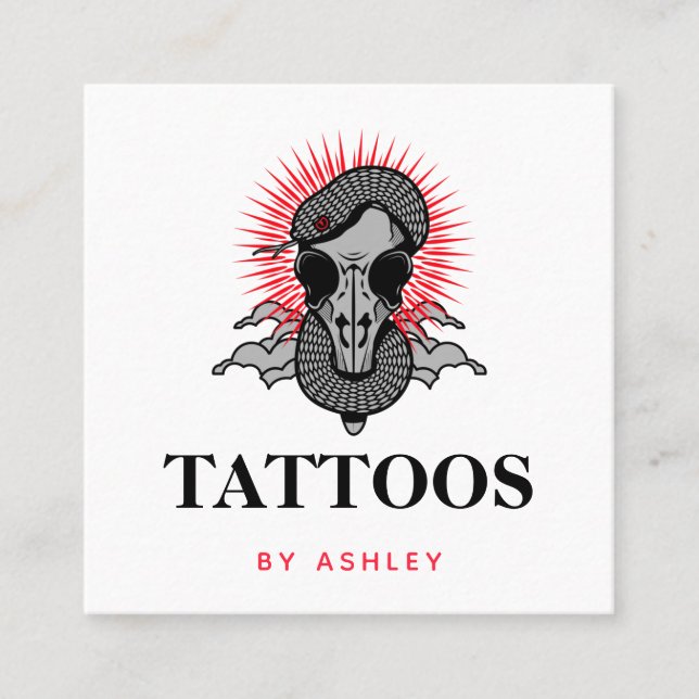 Tattoo Artist Social Media Snake Graphics Modern  Square Business Card (Front)