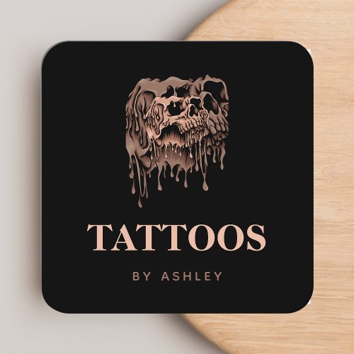 Tattoo Artist Studio Cool Melting Skull Gothic Square Business Card