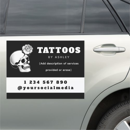 Tattoo Artist Studio Salon Floral Gothic Skull Car Magnet