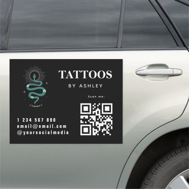 Tattoo Artist Studio Salon Mystic Snake & QR Code Car Magnet (In Situ)
