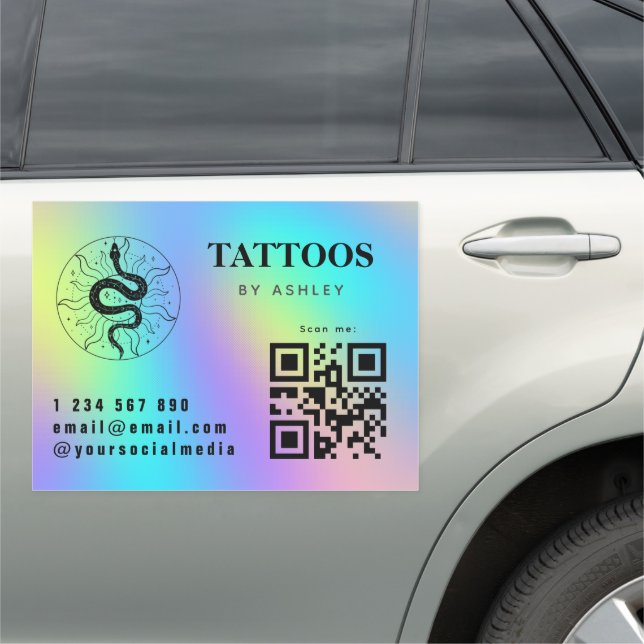Tattoo Artist Studio Salon Snake Logo & QR Code Ca Car Magnet (In Situ)