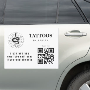 Tattoo Artist Studio Salon Snake Logo & QR Code Car Magnet