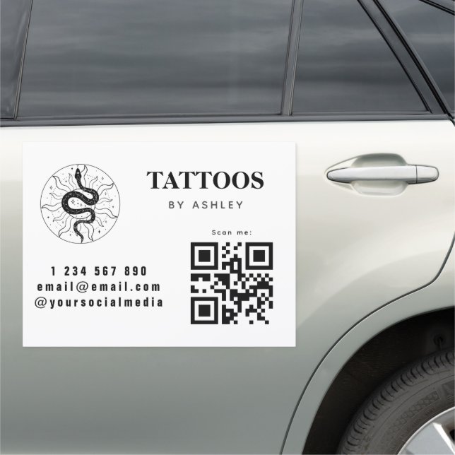 Tattoo Artist Studio Salon Snake Logo & QR Code Car Magnet (In Situ)