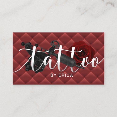 Tattoo Artist Tattoo Gun  Rose Lux Red Quilted Business Card