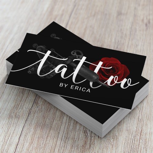 Tattoo Artist Tattoo Gun  Rose Typography Business Card