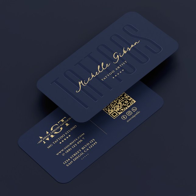 Tattoo Artist Tattooist Monogram Dark Navy Modern Business Card (Tattoo Artist Tattooist Monogram Dark Navy Modern Business Card
)