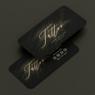 Tattoo Artist Tattooist Neon Gold Elegant Script Business Card