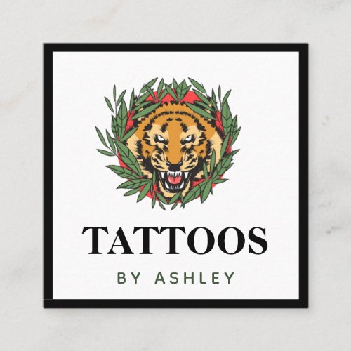 Tattoo Artist Wild Tiger Illustration Bold Trendy Square Business Card