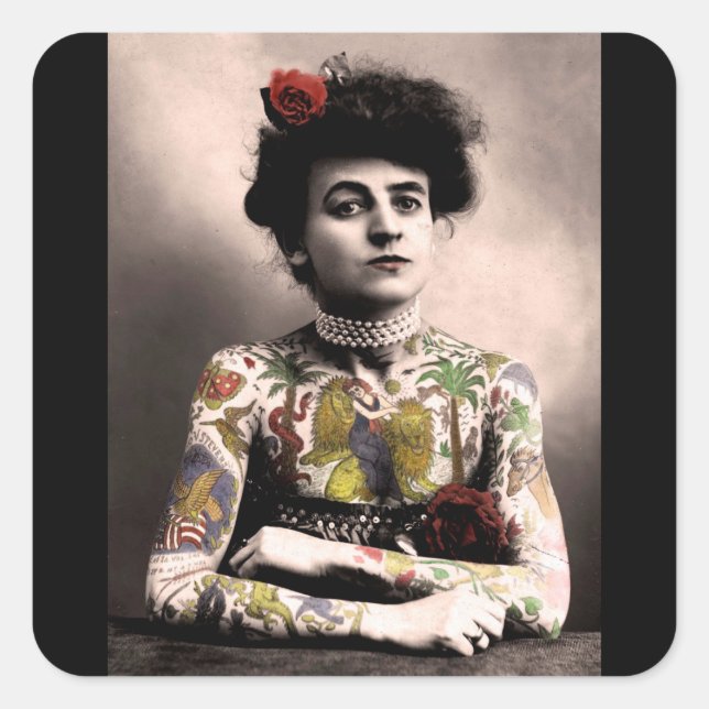 Tattoo Artist Woman Vintage Photograph Stickers (Front)