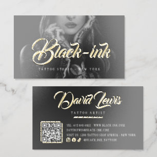 Tattoo Artists Black Gold Foil Script Typography Business Cards