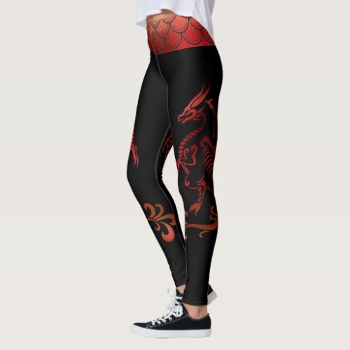 Tattoo Band Red Black Iridescent Scales Dragon Leggings