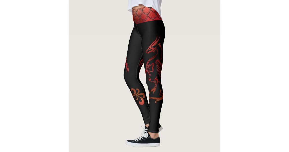 Tattoo Band Red Black Iridescent Scales Dragon Leggings