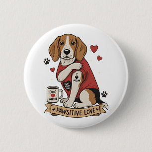 Tattoo Beagle Dog Illustration I Heart Mom Button