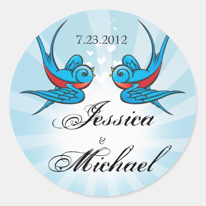 Tattoo Birds and Beams Wedding Date Label Sticker