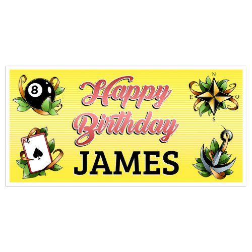Tattoo Birthday Personalized Banner Backdrop