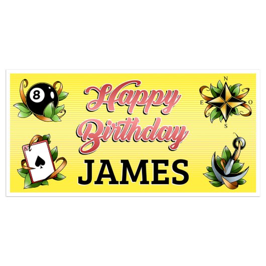 Tattoo Birthday Personalized Banner Backdrop (Front)