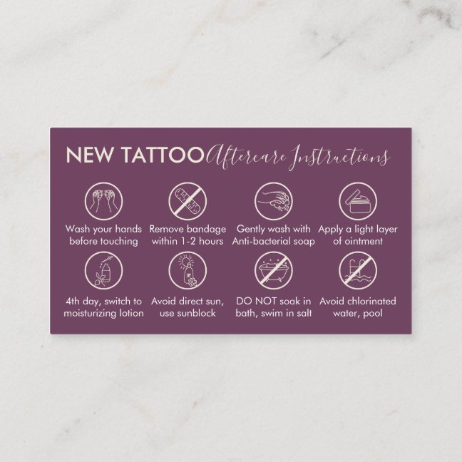 Tattoo Body Art Aftercare Instructions Business Card