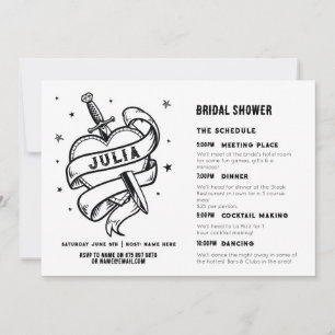 Tattoo Bridal Shower Party Black White Heart Invitation