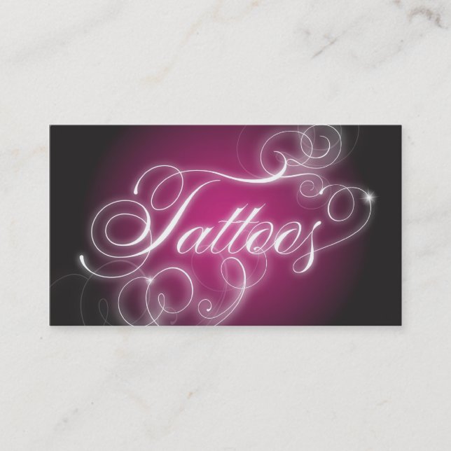 Tattoo Business Card Elegant Flourish Glow (Front)