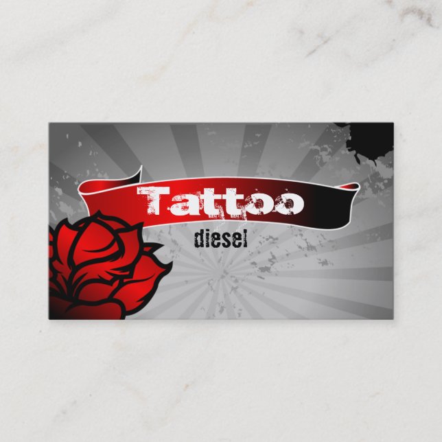 Tattoo Business Card Red Rose Gray (Front)