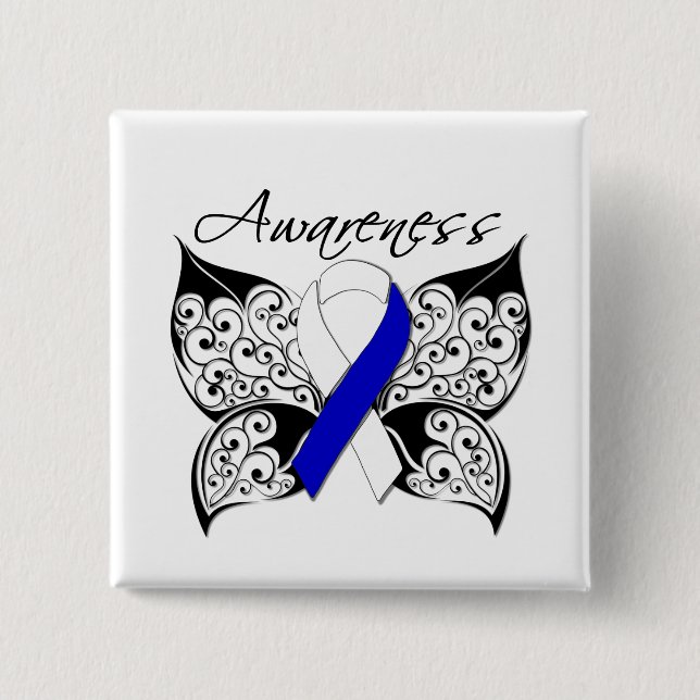 Tattoo Butterfly Awareness - ALS Disease Button (Front)