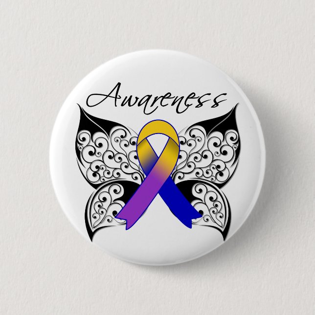 Tattoo Butterfly Awareness - Bladder Cancer Pinback Button (Front)
