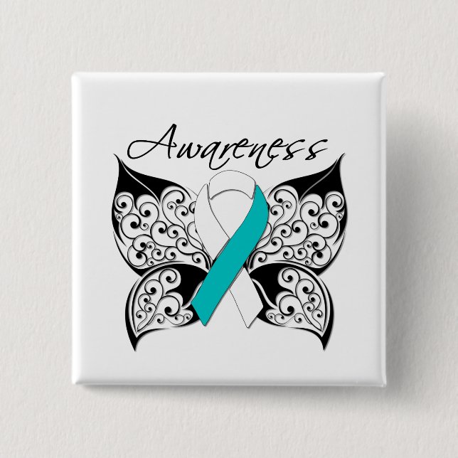 Tattoo Butterfly Awareness - Cervical Cancer Pinback Button (Front)