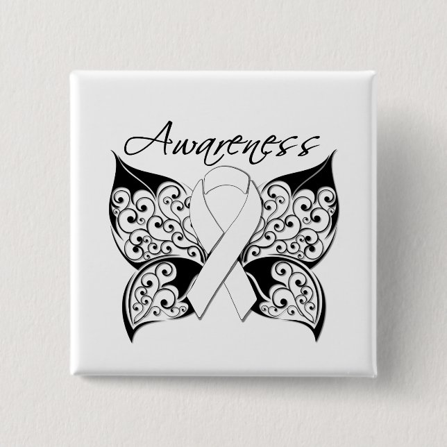 Tattoo Butterfly Awareness - Lung Cancer Pinback Button (Front)