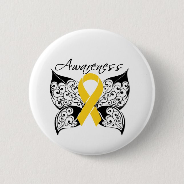 Tattoo Butterfly Awareness - Neuroblastoma Cancer Button (Front)