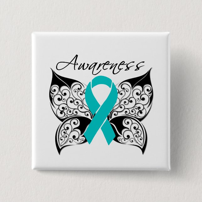 Tattoo Butterfly Awareness - Ovarian Cancer Button (Front)